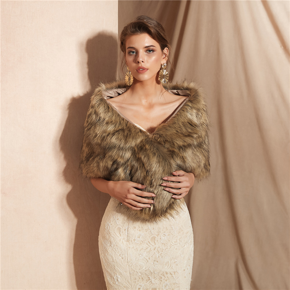 Faux Fur Wrap Shrug Stole Wedding Shawl Winter Bridal  Cover up